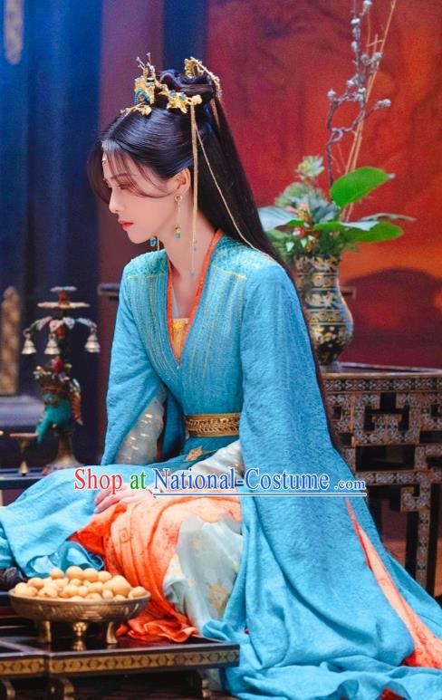 China Xianxia Drama Till The End of The Moon Princess Ye Xiwu Replica Clothing Ancient Goddess Blue Dresses