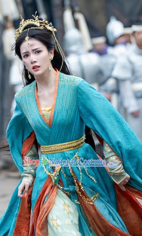 China Xianxia Drama Till The End of The Moon Princess Ye Xiwu Replica Clothing Ancient Goddess Blue Dresses