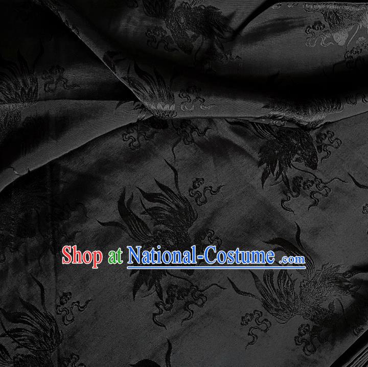 Black China Classical Carps Design Silk Fabric Traditional Mulberry Silk Cheongsam Brocade Material