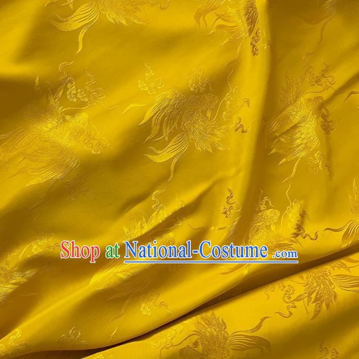 Golden China Cheongsam Brocade Material Classical Carps Design Silk Fabric Traditional Mulberry Silk