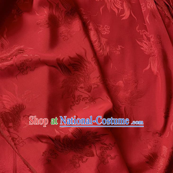 Red China Traditional Mulberry Silk Fabric Cheongsam Brocade Material Classical Carps Design Silk Cloth