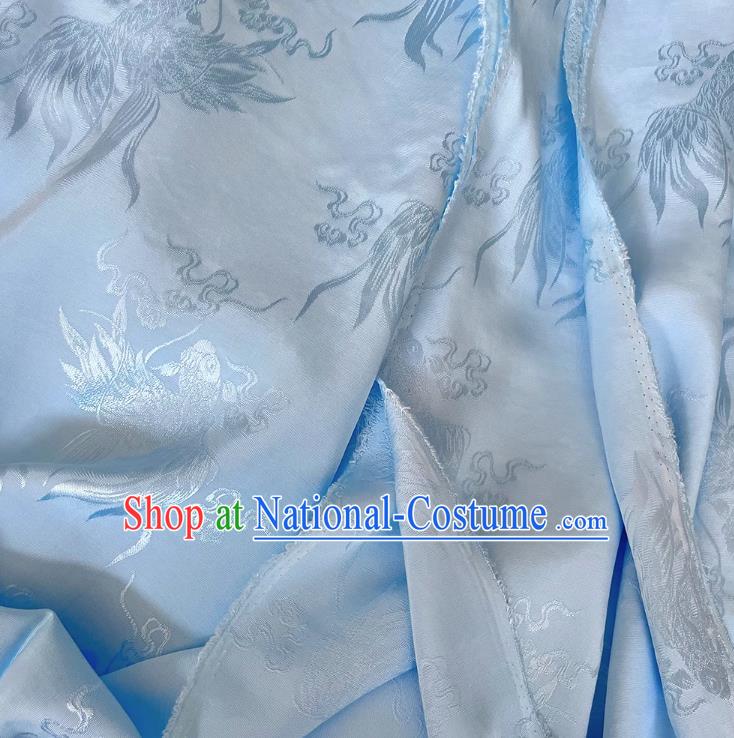 Light Blue China Classical Carps Design Silk Cloth Traditional Mulberry Silk Fabric Cheongsam Brocade Material