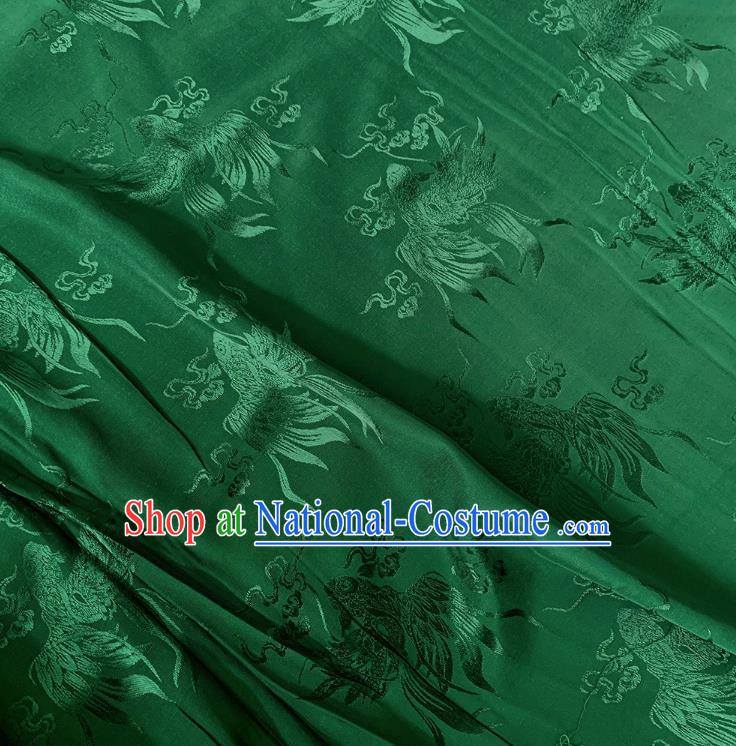 Deep Green China Traditional Mulberry Silk Fabric Cheongsam Brocade Material Classical Carps Design Silk Cloth