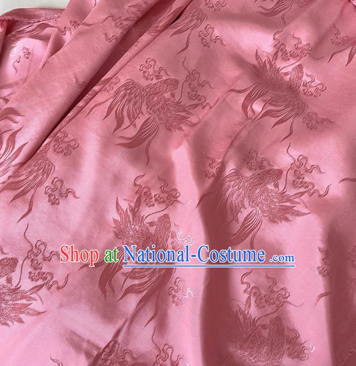 Deep Pink China Traditional Carps Design Silk Cloth Classical Mulberry Silk Fabric Cheongsam Brocade Material