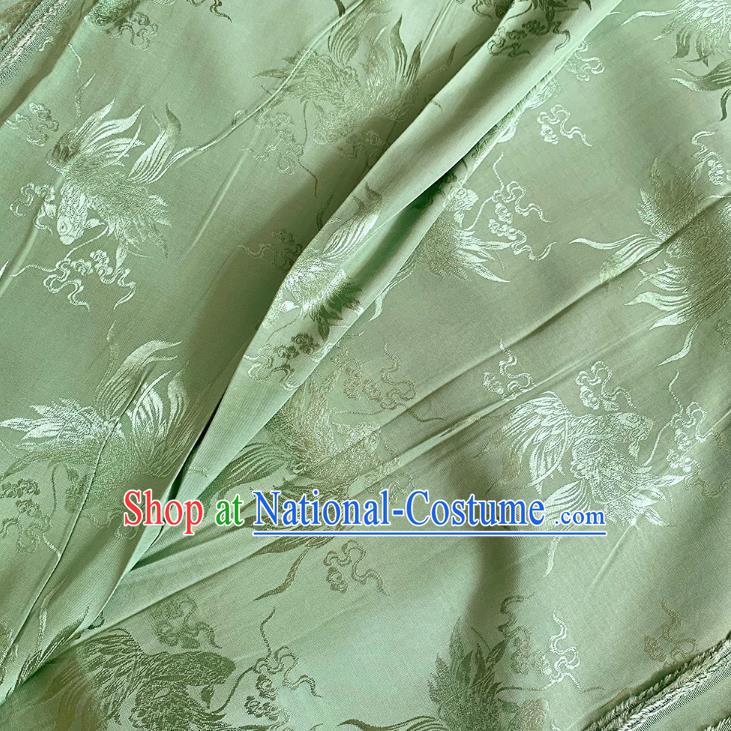 Light Green China Cheongsam Brocade Material Traditional Carps Design Silk Cloth Classical Mulberry Silk Fabric