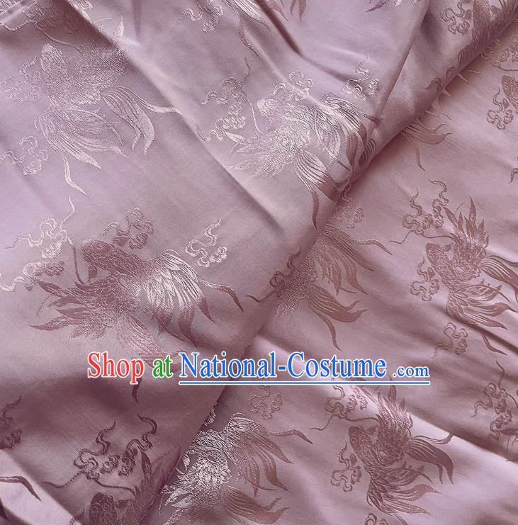 Lilac China Classical Mulberry Silk Fabric Cheongsam Brocade Material Traditional Carps Design Silk Cloth