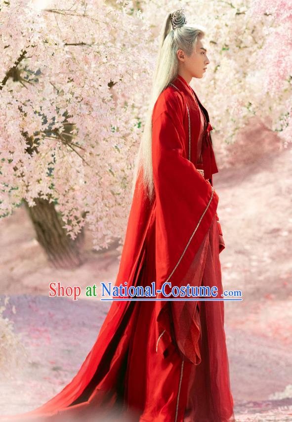 China Romantic TV Series Miss The Dragon King Yuchi Long Yan Red Clothing Ancient Royal Lord Costumes