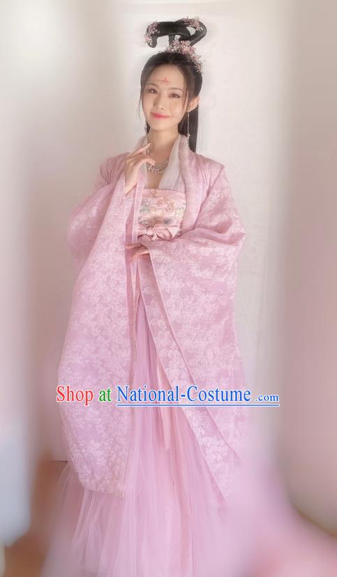 China Ancient Fairy Costumes Hanfu Clothing Romantic TV Series Miss The Dragon Goddess Bing Xing Pink Dress