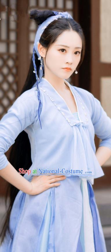 China Romantic TV Series Miss The Dragon Liu Ying Blue Outfit Village Lady Costumes Ancient Civilian Woman Clothing