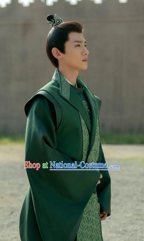 Chinese Ancient Scholar Green Clothing TV Series Destined Chang Feng Du Noble Childe Gu Jiu Si Costumes Complete Set