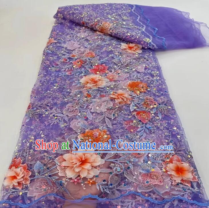 Top Flower Embroidery Material Beaded Sequin Lace Fabric Thailand Dress Purple Cloth