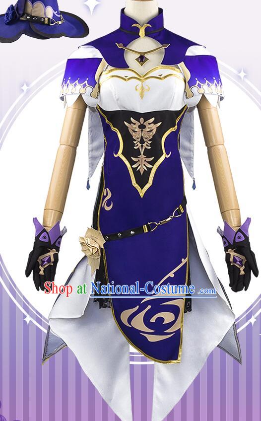 Handmade Cosplay Costume Genshin Female Knight Purple Dress