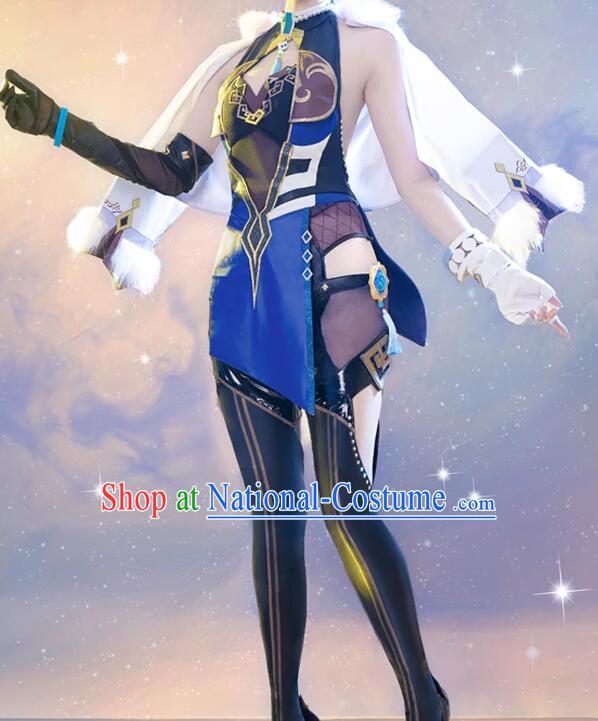 Genshin Female Knight Blue Dress Handmade Woman Sexy Clothing Cosplay Ye Lan Costume