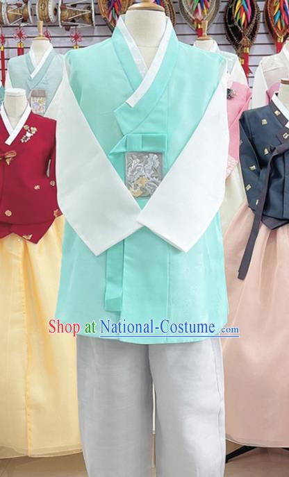 Korean Traditional Stage Performance Costumes Handmade Male Hanbok Ancient Groom Light Green Outfit Clothing Complete Set