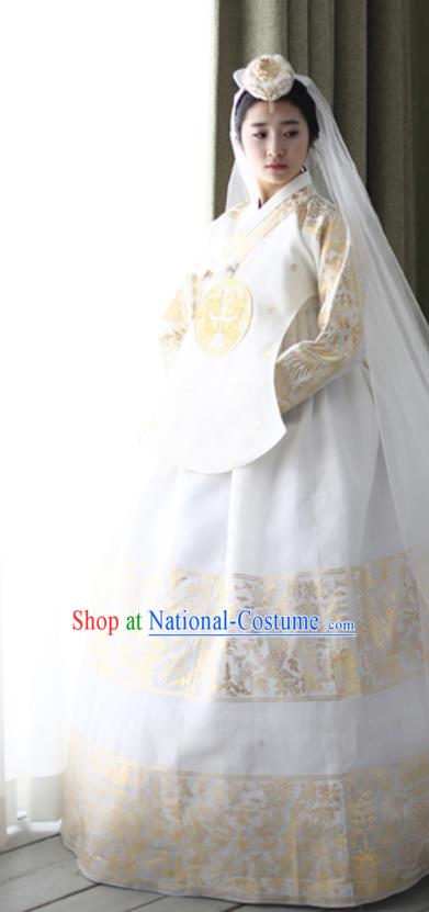 Korean Traditional Costumes Ancient Bride Clothing Handmade Court Hanbok White Top and Dress Complete Set