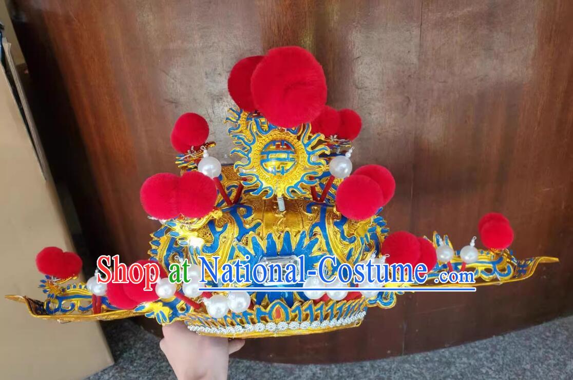 China God of Wealth Hat Traditional Chinese Beijing Opera Elder Man Headwear Cai Shen Headdress