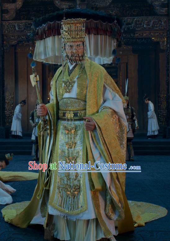 China Ancient Later Shang Dynasty Emperor Golden Costumes Film Creation of the Gods I Kingdom of Storms King Yin Shou Clothing