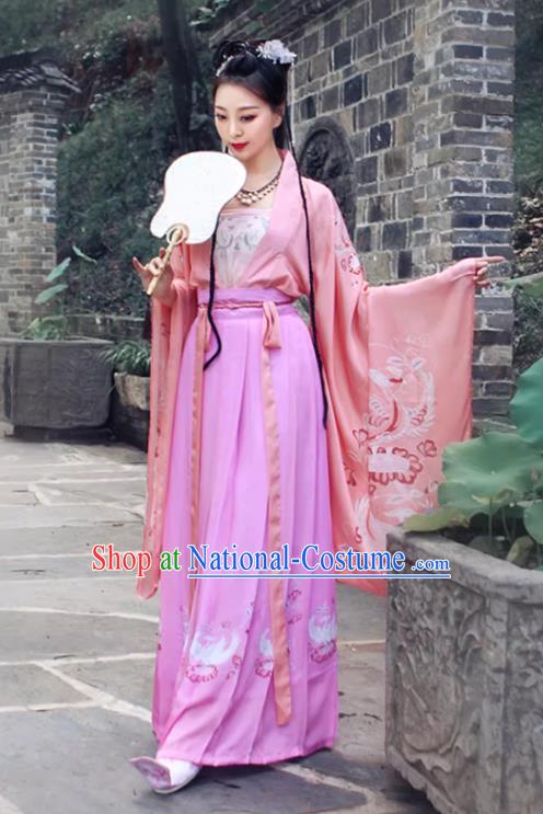 China Song Dynasty Yong Lady Costumes Traditional Pink Hanfu Dress Ancient Palace Princess Clothing