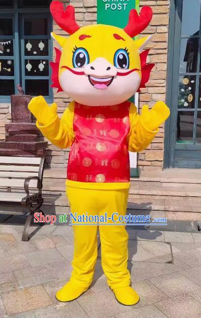 Yellow Year of The Dragon Cartoon Doll Costume Zodiac Dragon Mascot Adult Wearing and Walking Activity Ragdoll Costume Dragon Performance Props Costume