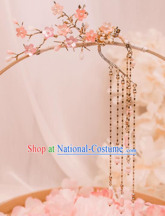 China Tang Dynasty Princess Ear Accessories Handmade Hanfu Ear Jewelries Ancient Fairy Pink Plum Earrings