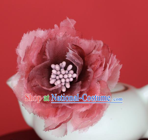 China Handmade Hanfu Red Peony Hairpin Ancient Empress Hair Jewelry Tang Dynasty Court Woman Headpiece