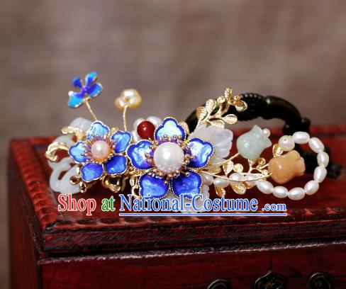 China Ancient Empress Hair Jewelry Ming Dynasty Court Woman Headpiece Handmade Hanfu White Jade Hairpin