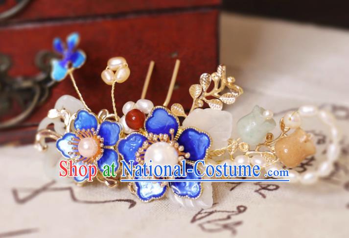 China Ancient Empress Hair Jewelry Ming Dynasty Court Woman Headpiece Handmade Hanfu White Jade Hairpin