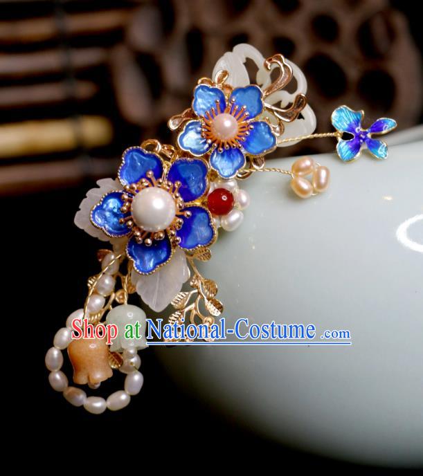 China Ancient Empress Hair Jewelry Ming Dynasty Court Woman Headpiece Handmade Hanfu White Jade Hairpin