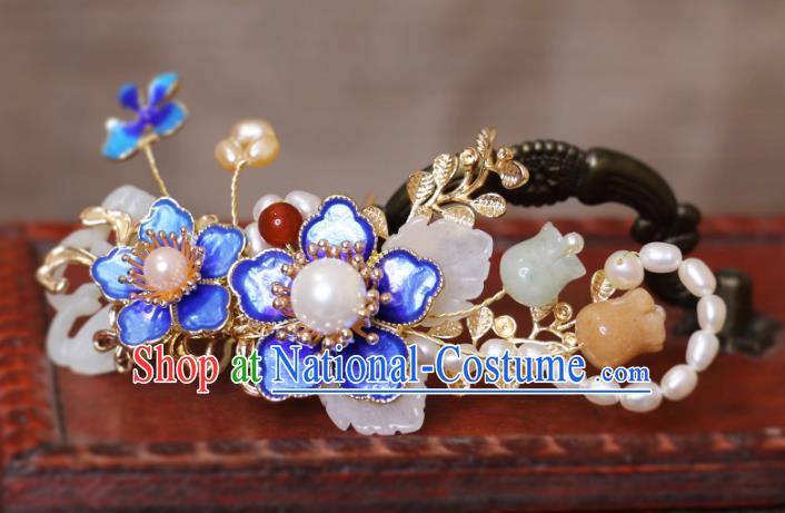 China Ancient Empress Hair Jewelry Ming Dynasty Court Woman Headpiece Handmade Hanfu White Jade Hairpin