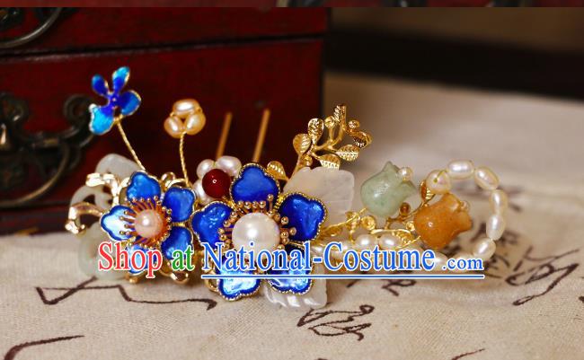 China Ancient Empress Hair Jewelry Ming Dynasty Court Woman Headpiece Handmade Hanfu White Jade Hairpin