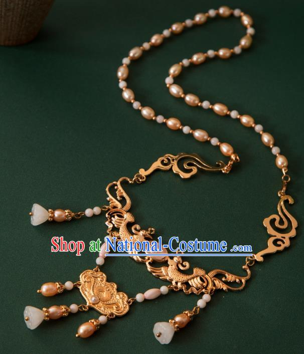 China Ancient Empress Necklace Ming Dynasty Noble Woman Jewelry Handmade Hanfu Golden Necklet