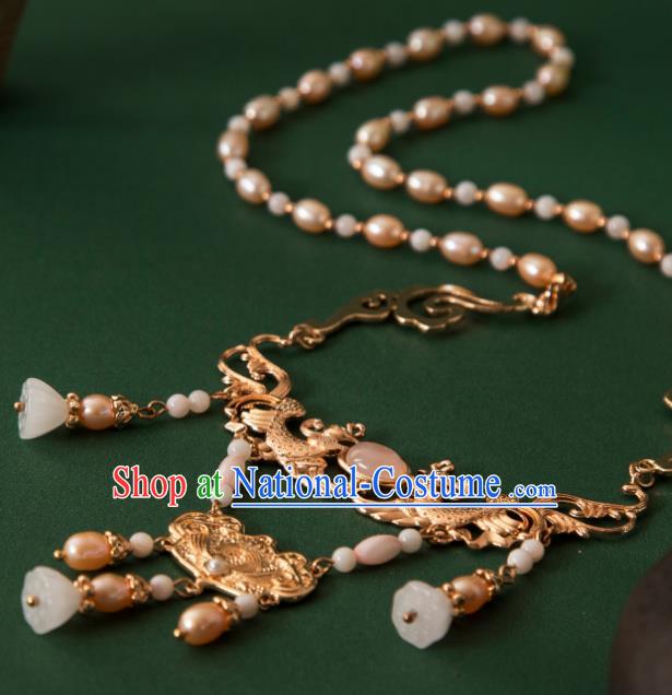 China Ancient Empress Necklace Ming Dynasty Noble Woman Jewelry Handmade Hanfu Golden Necklet