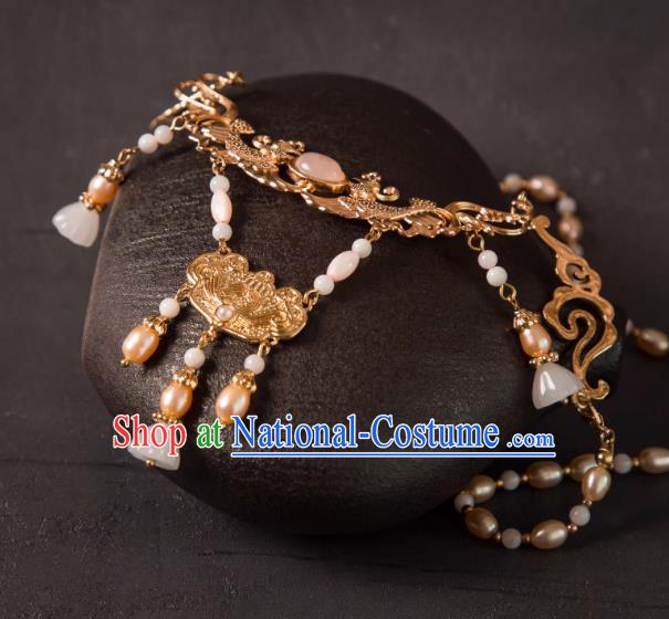 China Ancient Empress Necklace Ming Dynasty Noble Woman Jewelry Handmade Hanfu Golden Necklet