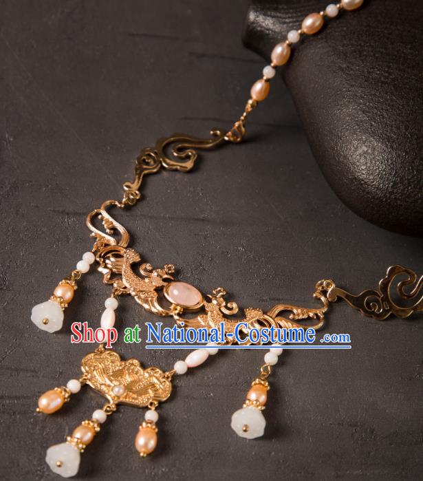 China Ancient Empress Necklace Ming Dynasty Noble Woman Jewelry Handmade Hanfu Golden Necklet