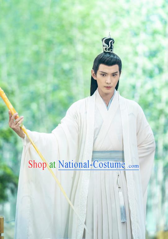 China Ancient Swordsman White Costumes Drama Chong Zi Venerable Master Chong Hua Clothing