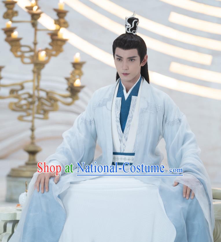 China Ancient Swordsman Blue Costumes Drama Chong Zi Venerable Chonghua Clothing