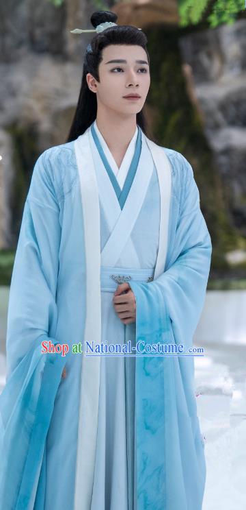 China Traditional Blue Garments Drama Chong Zi Immortal Mu Yu Clothing Ancient Noble Childe Costumes