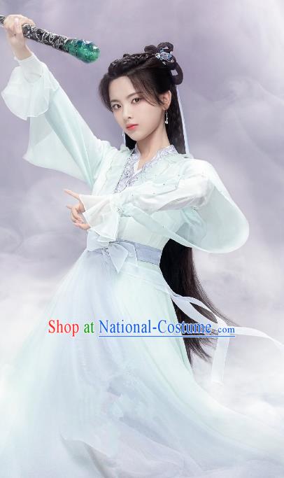 China Traditional Hanfu Young Lady Light Green Dresses Ancient Princess Costumes Drama Chong Zi Swordswoman Clothing