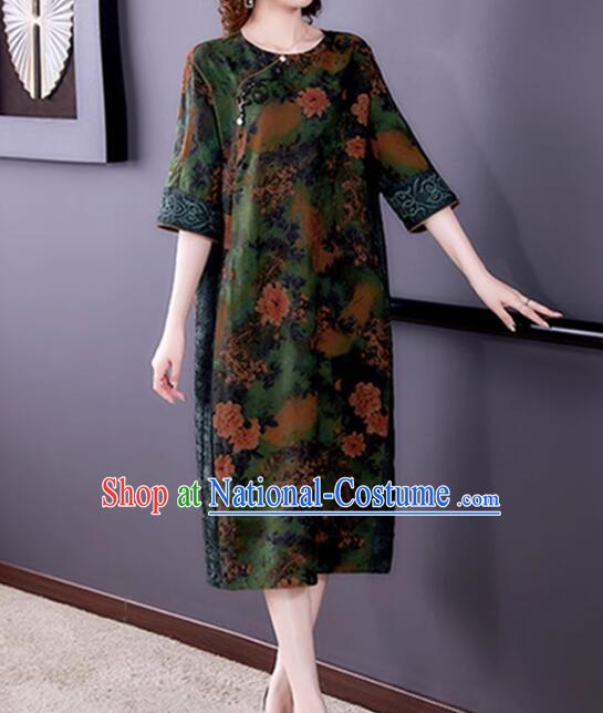 China Traditional Clothing Oversize Dress Classic Qipao Peony Pattern Cheongsam