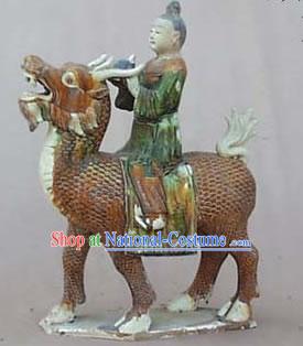 Chinese Classic Archaized Tang San Cai Statue-Kylins