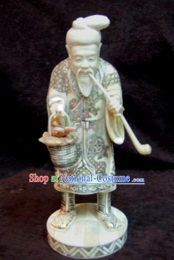 Chinese Classic Ox Bone Handicraft Sculpture Statue-Ancient Healthy Old Man