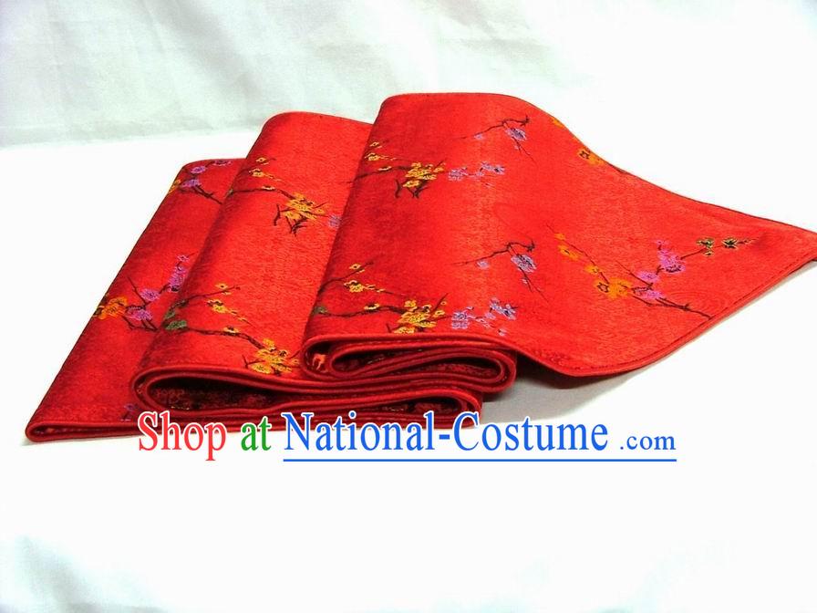 Chinese Handmade Silk Red Plum Blossom Table Banner