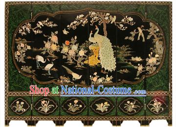 Chinese Hand Made Lacquer Ware Screen-Peacock Flowers Birds