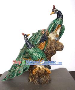 Hand Made Foshan Shi Wan Artistic Ceramics-Peacock Couple