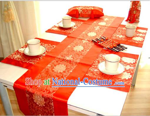 China Red Silk Table Runners Set_seven pieces substantial set_