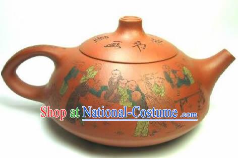 Chinese Hand Painted Zisha Teapot-Ancient Wise People