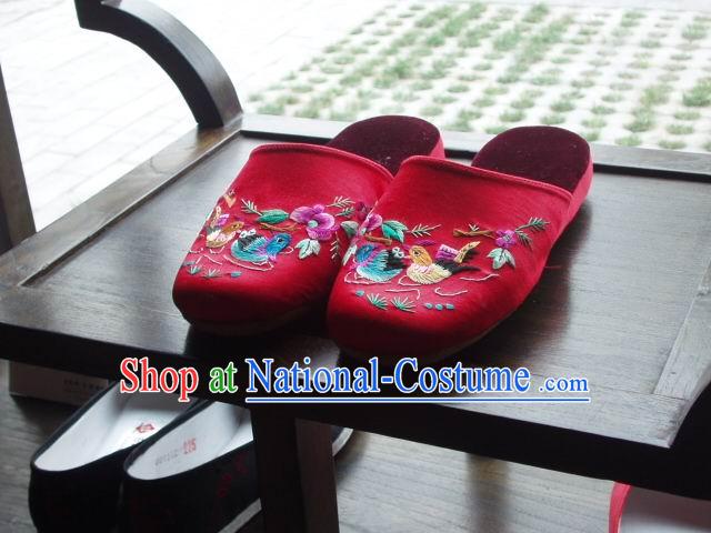 Chinese Handmade Embroidery Folk Slippers for Women _mandarin ducks_