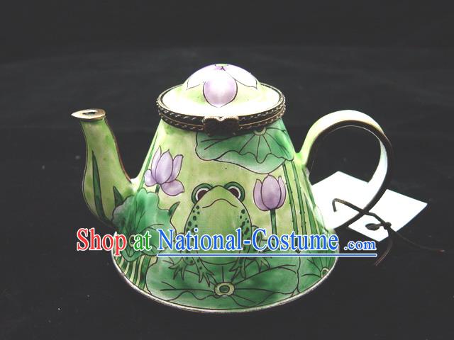 Chinese Hand Painted Enamel Kettle-Lotus and Frog