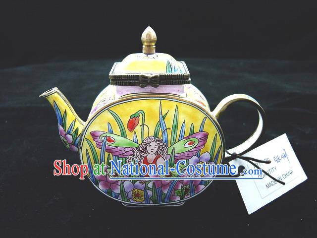 Chinese Hand Painted Enamel Kettle-Butterfly Angel