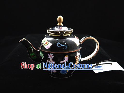 Chinese Hand Painted Enamel Kettle-Black World